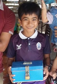Engineer in Cambodia Samnang and his moneybox
